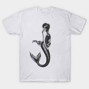 Mermaid hand drawn monochrome print T-Shirt T-Shirt